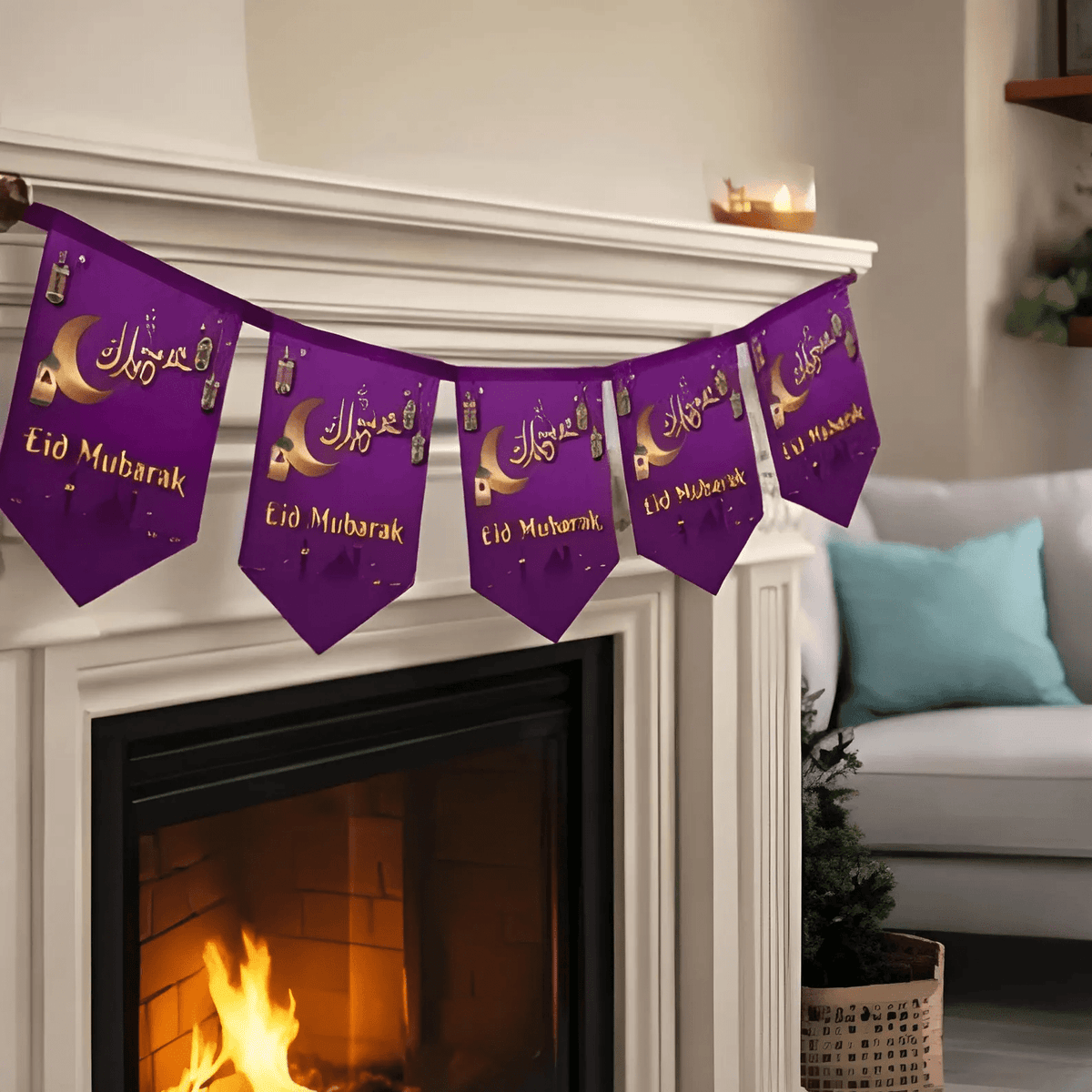 Eid Mubarak Bunting | Decoration - Purple Bunting | Wall Decorations | Islamic Event - Darussalam