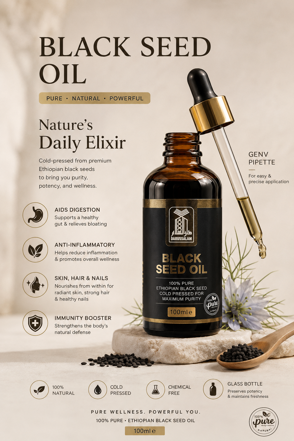 Darussalam Pure Black Seed Oil – Cold Pressed (100ml)