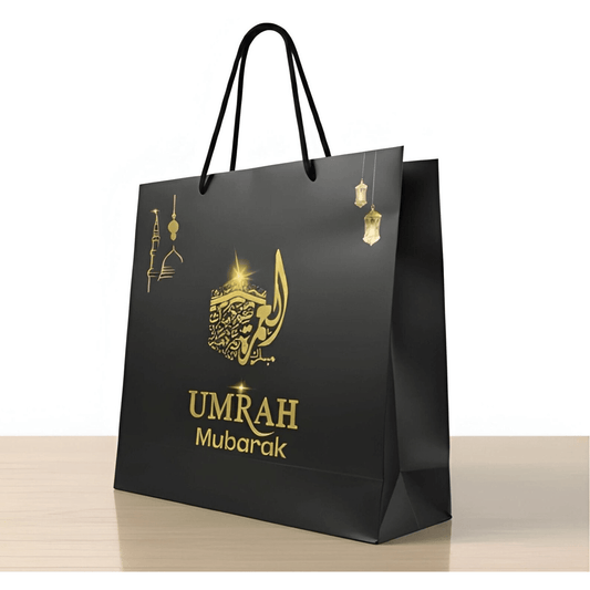 Umrah Mubarak Gift Bag – Elegant Black & Gold Matte Finish - Darussalam